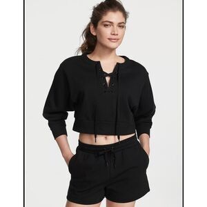 Victoria's Secret Cotton Fleece Lined Lace-Up Pullover Crewneck Sweater NWT XXL